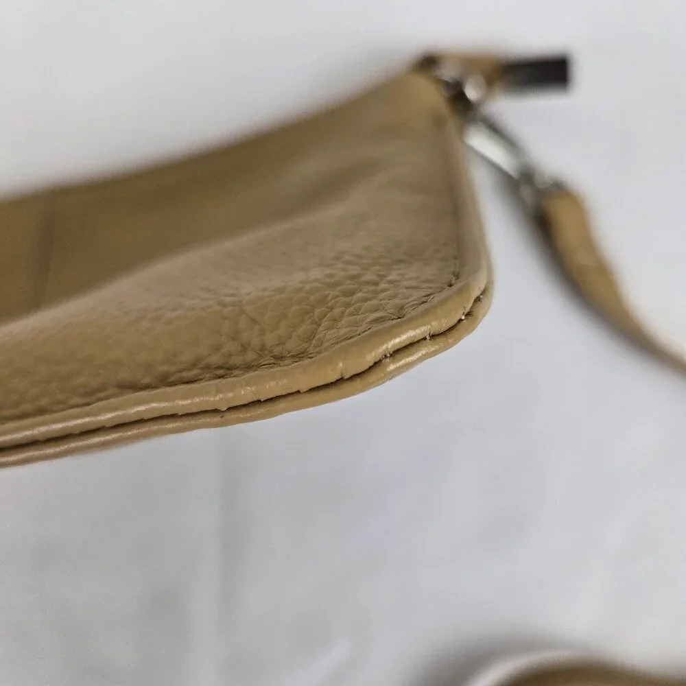 Befen Khaki Tan Pebbled Cowhide Leather Crossbody Bag Adj Removable Strap